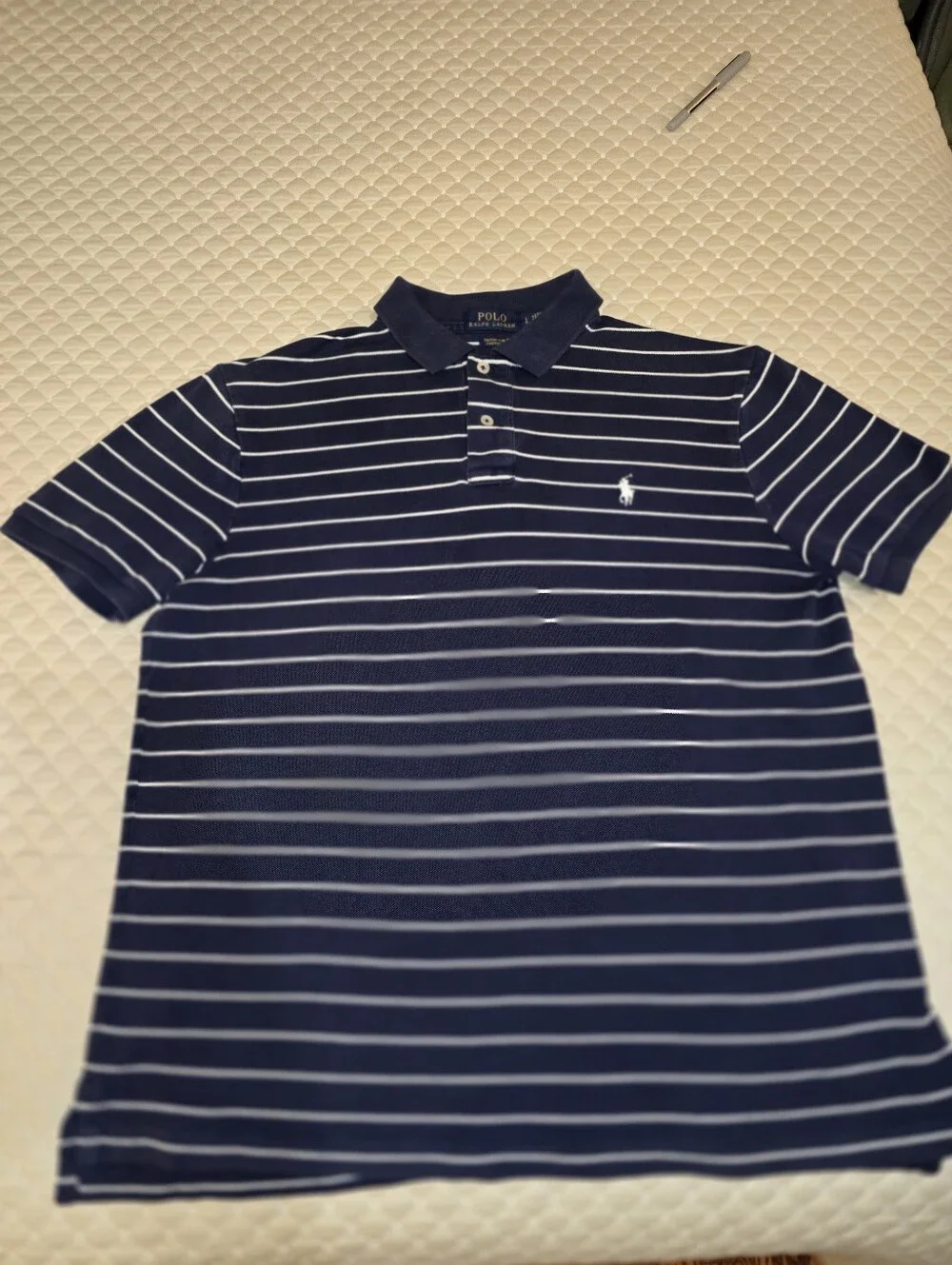Lg- (3) Ralph Lauren Mens Polo Trio in Navy Stripe, Forest Green & Burgundy.